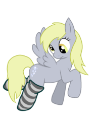 Size: 600x800 | Tagged: safe, artist:yoshio, derpy hooves, pegasus, pony, g4, clothes, cute, derpabetes, female, mare, pixiv, simple background, socks, solo, striped socks, white background