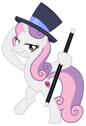 Size: 2183x3200 | Tagged: safe, artist:sketchmcreations, sweetie belle, pony, unicorn, g4, growing up is hard to do, bipedal, cane, cutie mark, female, hat, high res, looking at you, mare, older, older sweetie belle, simple background, smiling, solo, the cmc's cutie marks, top hat, transparent background, vector
