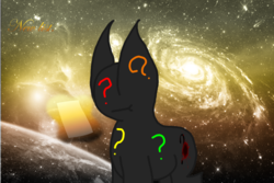 Size: 1280x853 | Tagged: safe, earth pony, pony, ask balloon octavia, :t, cropped, galaxy, question mark, solo, space, white background