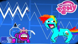 Size: 1280x720 | Tagged: safe, rainbow dash, roseluck, demon, pony, spider, g4, 1000 hours in ms paint, geometry dash, insane demon, level, male, my little pony logo, online level, reanimation, reanimation (geometry dash), shitty reanimation, spider-man, thor