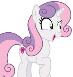 Size: 2047x2159 | Tagged: safe, artist:sketchmcreations, sweetie belle, pony, unicorn, g4, growing up is hard to do, cutie mark, female, high res, mare, older, older sweetie belle, open mouth, raised eyebrow, raised hoof, simple background, smiling, solo, the cmc's cutie marks, transparent background, vector