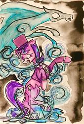 Size: 1024x1503 | Tagged: safe, artist:colorsceempainting, snowfall frost, starlight glimmer, pony, unicorn, windigo, g4, clothes, freezing, glasses, hat, magic, top hat, traditional art, watercolor painting
