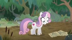 Size: 1280x720 | Tagged: safe, screencap, sweetie belle, pony, unicorn, g4, growing up is hard to do, female, mangrove tree, map, mare, mud, muddy, older, older sweetie belle, quicksand, solo, swamp, tree