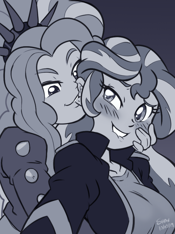 Shaxbert #2160844 - suggestive, artist:shaxbert, adagio dazzle, sunset shimmer ...