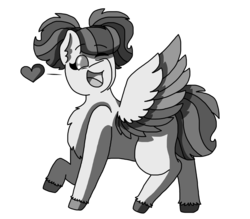 Size: 956x836 | Tagged: safe, artist:evelyncat, oc, oc only, pony, eyebrows, eyebrows visible through hair, female, filly, heart, inktober, inktober 2019, one eye closed, raised hoof, simple background, solo, transparent background, unshorn fetlocks, wink