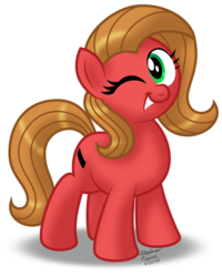 Size: 799x1001 | Tagged: safe, artist:aleximusprime, oc, oc only, oc:pun, earth pony, pony, cute, female, looking at you, oc october, one eye closed, pun, shadow, simple background, solo, transparent background, wink
