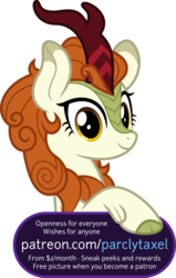 Size: 6400x10089 | Tagged: safe, artist:parclytaxel, autumn blaze, kirin, g4, .svg available, absurd resolution, advertisement, female, looking at you, patreon, simple background, smiling, solo, transparent background, vector
