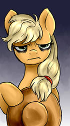 Size: 506x905 | Tagged: safe, artist:not-ordinary-pony, derpibooru exclusive, applejack, earth pony, pony, g4, applejack's hat, bags under eyes, cowboy hat, female, gradient background, hat, mare, solo, tired