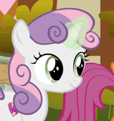 Size: 420x448 | Tagged: safe, screencap, sweetie belle, pegasus, pony, unicorn, g4, season 9, the big mac question, animated, cropped, female, glowing horn, horn, reaction image