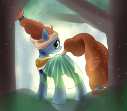 Size: 2000x1749 | Tagged: safe, artist:xbi, edit, meadowbrook, earth pony, pony, g4, butt, clothes, cute, dock, female, forest, full body, looking at you, looking back, looking back at you, looking over shoulder, meadowbutt, meadowcute, plot, solo, tree