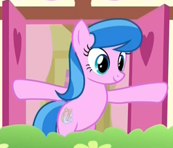 Size: 618x528 | Tagged: safe, screencap, lemonade twirl, earth pony, pony, g4, the big mac question, balcony, bipedal, bipedal leaning, cropped, female, leaning, mare, shutters, solo, window