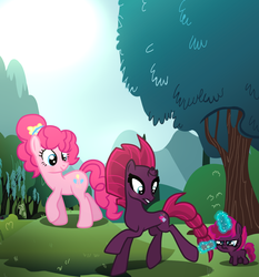 Size: 863x926 | Tagged: safe, artist:missxxfofa123, pinkie pie, tempest shadow, oc, oc:firework party, pony, unicorn, g4, base used, braided tail, braiding, family, female, filly, lesbian, magical lesbian spawn, offspring, parent:pinkie pie, parent:tempest shadow, parents:tempestpie, shipping, tempestpie