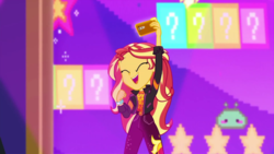 Size: 1920x1080 | Tagged: safe, screencap, sunset shimmer, equestria girls, g4, my little pony equestria girls: choose your own ending, the last drop, the last drop: sunset shimmer, cellphone, clothes, female, geode of empathy, happy, jacket, magical geodes, phone, smartphone, smiling, solo