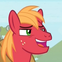 Size: 418x418 | Tagged: safe, screencap, big macintosh, earth pony, pony, g4, the big mac question, cropped, laughing, leering, lidded eyes, male, open mouth, solo, stallion