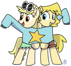 Size: 1156x1081 | Tagged: safe, artist:rainbow eevee, earth pony, pony, bipedal, clothes, cute, duo, duo female, female, leni loud, lori loud, mare, ponified, siblings, simple background, sisters, sweater, the loud house, transparent background