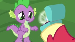 Size: 1920x1080 | Tagged: safe, screencap, big macintosh, spike, dragon, pony, g4, the big mac question, drool, ring, winged spike, wings