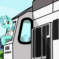 Size: 3640x3640 | Tagged: safe, artist:dianetgx, lyra heartstrings, pony, unicorn, g4, bipedal, clothes, digital art, female, high res, locomotive, mare, solo, train