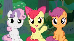 Size: 1280x720 | Tagged: safe, screencap, apple bloom, scootaloo, sweetie belle, earth pony, pony, g4, the big mac question, adorabloom, cute, cutealoo, cutie mark crusaders, diasweetes