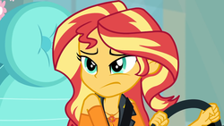 Size: 1920x1080 | Tagged: safe, screencap, sunset shimmer, driving miss shimmer, equestria girls, equestria girls series, g4, driving miss shimmer: fluttershy, faic, female, fluttershy's car, geode of empathy, magical geodes, seatbelt, solo, steering wheel