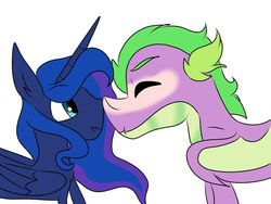 Size: 1024x768 | Tagged: safe, artist:tristannoor10, princess luna, spike, alicorn, dragon, pony, g4, boop, cute, female, male, mare, noseboop, ship:spiluna, shipping, straight, winged spike, wings