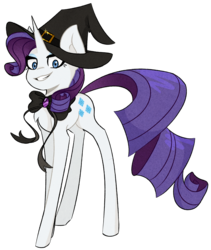 Size: 1024x1211 | Tagged: safe, artist:pointdelta, rarity, pony, unicorn, g4, bow, chest fluff, female, halloween, hat, holiday, mare, simple background, smiling, solo, transparent background, witch, witch hat