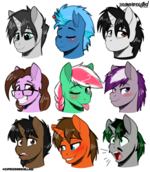 Size: 4093x4685 | Tagged: safe, artist:jcosneverexisted, oc, oc only, oc:creative flair, oc:delta, oc:ice walker, oc:ivy rose, oc:jack rabbit, oc:limón picante, oc:logic loop, oc:pepper, oc:splash heal, pony, female, male, mare, one of these things is not like the others, stallion