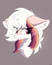 Size: 4000x5000 | Tagged: safe, artist:lunar froxy, oc, oc only, oc:ayaka, pony, absurd resolution, alternate design, bust, chest fluff, ear fluff, eye clipping through hair, female, hair over eyes, mare, ponified, portrait, scrunchy face, solo, species swap, starry mane, stars