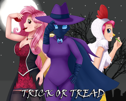 Size: 2500x2000 | Tagged: safe, artist:focusb, fluttershy, mare do well, pinkie pie, bat pony, human, g4, animal costume, bat ponified, breasts, busty fluttershy, chicken suit, clothes, costume, flutterbat, halloween, halloween costume, high res, holiday, humanized, looking at you, race swap, smiling, socks, stockings, thigh highs