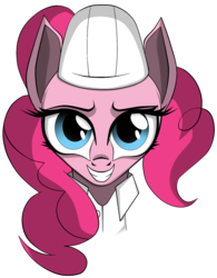 Size: 790x1011 | Tagged: safe, artist:dualtry, pinkie pie, earth pony, pony, g4, bust, clothes, female, grin, helmet, looking at you, mare, simple background, smiling, solo, transparent background