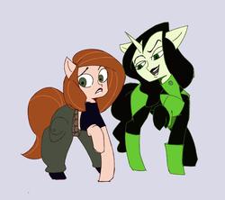 Size: 1064x946 | Tagged: safe, artist:ivyredmond, earth pony, pony, unicorn, kim possible, kim possible (character), ponified, shego