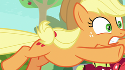 Size: 1280x720 | Tagged: safe, screencap, applejack, earth pony, pony, g4, going to seed, female, freckles, mare, solo