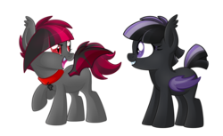 Size: 1303x795 | Tagged: safe, artist:crystal-tranquility, oc, oc only, oc:raspberry hope, oc:toxic heart, bat pony, pony, female, filly, simple background, transparent background