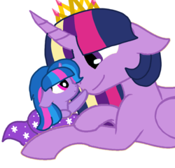 Size: 1126x1080 | Tagged: safe, alternate version, artist:徐詩珮, twilight sparkle, oc, oc:sparkle rain, alicorn, pony, unicorn, g4, alternate hairstyle, background removed, base used, crown, female, filly, jewelry, magical lesbian spawn, mare, mother and daughter, next generation, offspring, parent:spring rain, parent:twilight sparkle, parents:springlight, rainbow power, regalia, simple background, transparent background, twilight sparkle (alicorn)