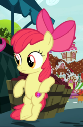 Size: 617x937 | Tagged: safe, screencap, apple bloom, earth pony, pony, g4, the big mac question, bipedal, bipedal leaning, bow, cropped, crossed hooves, crossed legs, female, filly, hair bow, leaning, offscreen character, solo focus, sugarcube corner