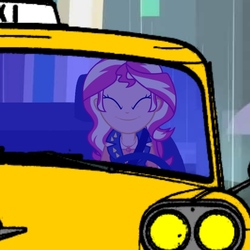 Size: 768x768 | Tagged: safe, sunset shimmer, equestria girls, g4, car, checker cab, taxi