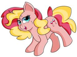 Size: 1280x946 | Tagged: safe, artist:rainbowtashie, oc, oc:sunbutter cookies, earth pony, pony, unicorn, adorable face, commissioner:bigonionbean, cute, cutie mark, female, fusion, fusion:pinkie pie, fusion:sunset shimmer, pose, solo