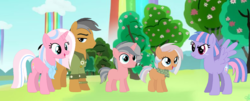 Size: 1401x565 | Tagged: safe, artist:z-shadow-0, clear sky, quibble pants, wind sprint, oc, earth pony, pony, unicorn, g4, base used, blank flank, colt, family, female, filly, half-brother, half-siblings, male, offspring, older wind sprint, parent:clear sky, parent:quibble pants, parents:quibblesky, rainbow waterfall, ship:quibblesky, shipping, stepfather and daughter, straight, tree