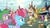 Size: 1600x900 | Tagged: safe, screencap, berry punch, berryshine, burnt oak, cup cake, goldengrape, grand pear, minuette, sir colton vines iii, spike, dragon, earth pony, pony, g4, my little pony: friendship is magic, the big mac question, apple, blueberry, carrot, chaos, chase, destruction, female, food, grocery bag, house, invasion, jar, male, mare, market, mess, pie, stallion, winged spike, wings