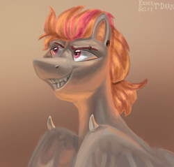 Size: 1130x1080 | Tagged: safe, artist:enderselyatdark, oc, oc only, oc:jeffry himmer, pony, bust, gift art, portrait, simple background, smiling, solo