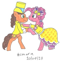 Size: 1218x1247 | Tagged: safe, artist:cmara, cheese sandwich, pinkie pie, pony, g4, female, male, ship:cheesepie, shipping, straight, traditional art