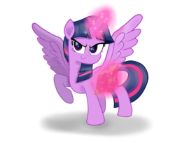 Size: 2400x1960 | Tagged: safe, artist:n3ro 182, twilight sparkle, alicorn, pony, g4, aura, book, determined, female, glowing horn, horn, magic, mare, raised hoof, simple background, smiling, solo, telekinesis, transparent background, twilight sparkle (alicorn)
