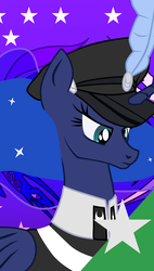Size: 900x1583 | Tagged: safe, artist:aaronmk, princess luna, pony, fallout equestria, g4, clothes, feather, flag of equestria, hat, uniform, vector