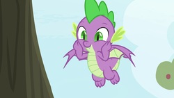 Size: 1920x1080 | Tagged: safe, screencap, spike, dragon, g4, the big mac question, apple, apple tree, male, solo, tree, winged spike, wings