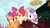 Size: 1600x900 | Tagged: safe, screencap, apple bloom, scootaloo, sweetie belle, g4, the big mac question, apple, cutie mark crusaders, excited, food, hiding, levitation, magic, pie, smiling, telekinesis