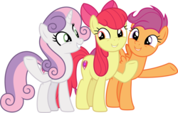 Size: 7103x4526 | Tagged: safe, artist:timeymarey007, apple bloom, scootaloo, sweetie belle, earth pony, pegasus, pony, unicorn, g4, growing up is hard to do, .svg available, absurd resolution, cutie mark, cutie mark crusaders, older, older apple bloom, older cmc, older scootaloo, older sweetie belle, raised hoof, simple background, smiling, the cmc's cutie marks, transparent background, underhoof, vector
