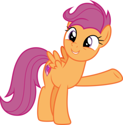 Size: 4133x4214 | Tagged: safe, artist:timeymarey007, scootaloo, pegasus, pony, g4, growing up is hard to do, absurd resolution, cutie mark, female, mare, older, older scootaloo, raised hoof, simple background, smiling, solo, the cmc's cutie marks, transparent background, underhoof, vector