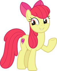 Size: 3571x4491 | Tagged: safe, artist:timeymarey007, apple bloom, earth pony, pony, g4, growing up is hard to do, apple bloom's bow, bow, cutie mark, female, hair bow, mare, older, older apple bloom, raised hoof, simple background, smiling, solo, the cmc's cutie marks, transparent background, underhoof, vector