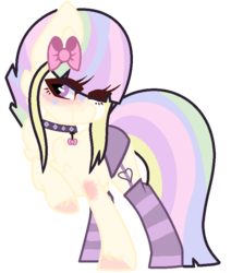 Size: 711x840 | Tagged: safe, artist:rukemon, oc, oc only, oc:pastel love, earth pony, pony, base used, chest fluff, clothes, collar, commission, eyeshadow, female, makeup, mare, multicolored hair, one eye closed, panties, purple underwear, simple background, socks, solo, striped socks, transparent background, underwear, unshorn fetlocks, wink
