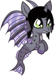 Size: 664x904 | Tagged: safe, artist:lightningbolt, derpibooru exclusive, siren, g4, .svg available, baby, baby siren, colored hooves, curved horn, fangs, fins, fish tail, horn, kellin quinn, ponified, scales, show accurate, simple background, sleeping with sirens, slit pupils, solo, svg, transparent background, vector, younger
