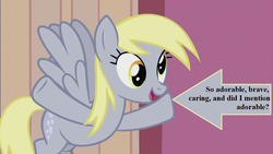 Size: 1280x720 | Tagged: safe, edit, edited screencap, editor:korora, screencap, derpy hooves, g4, slice of life (episode), arrow, captain obvious, cute, derpabetes, text, truth